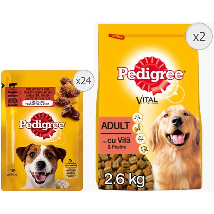 Pachet pedigree adult cu vita in aspic 5 x 400 g