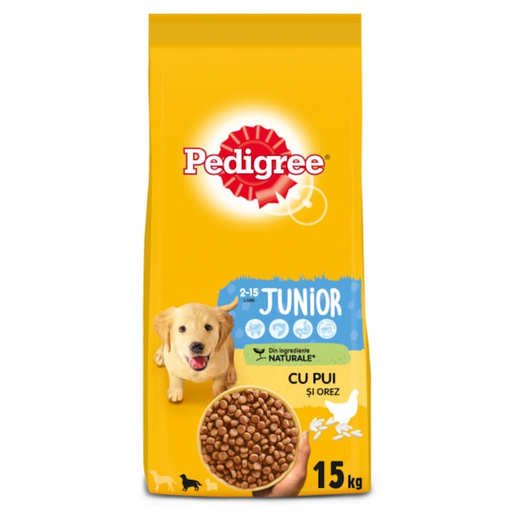 Pedigree junior talie medie cu pui si orez 15 kg